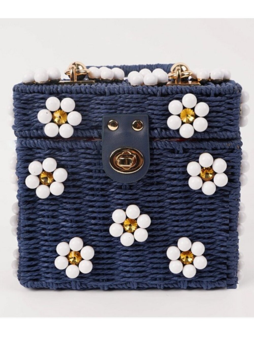 Daisy Embellished Straw Bucket Bag | Rattan Flower Box Purse by Jenna Lee